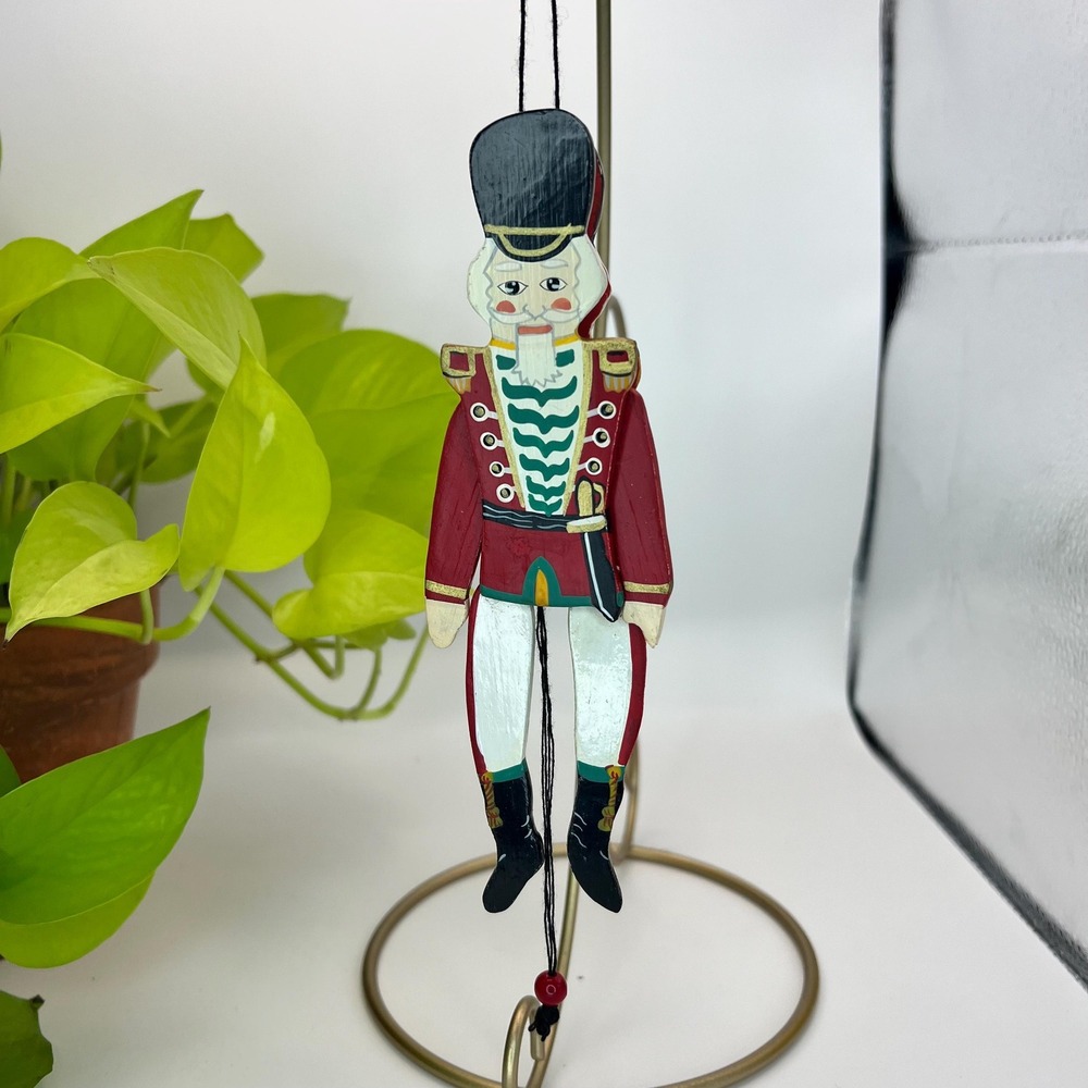 Vintage Wooden Nutcracker Jumping Jack Ornament Hand Painted Pull String